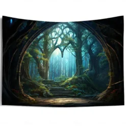 Window View Forest Hanging Tapestry Wall Art Large Tapestry Mural Decor Photograph Backdrop Blanket Curtain Home Bedroom Living Room Decoration