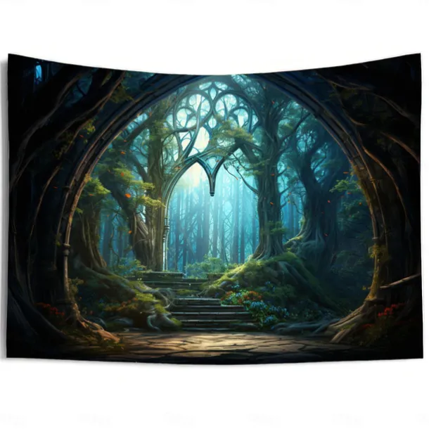Window View Forest Hanging Tapestry Wall Art Large Tapestry Mural Decor Photograph Backdrop Blanket Curtain Home Bedroom Living Room Decoration