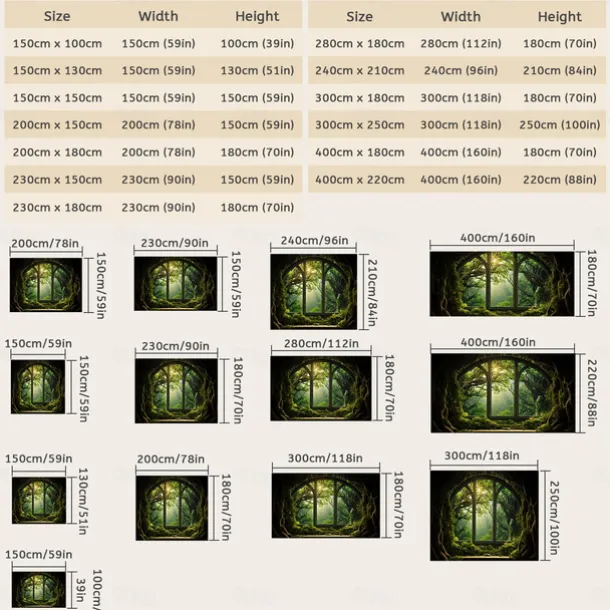 Window View Forest Hanging Tapestry Wall Art Large Tapestry Mural Decor Photograph Backdrop Blanket Curtain Home Bedroom Living Room Decoration