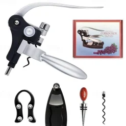 Wine Bottle Opener Rabbit Corkscrew Set Demenades Wine Opener Kit with Foil Cutter Wine Stopper and Extra Spiral Copper Silver