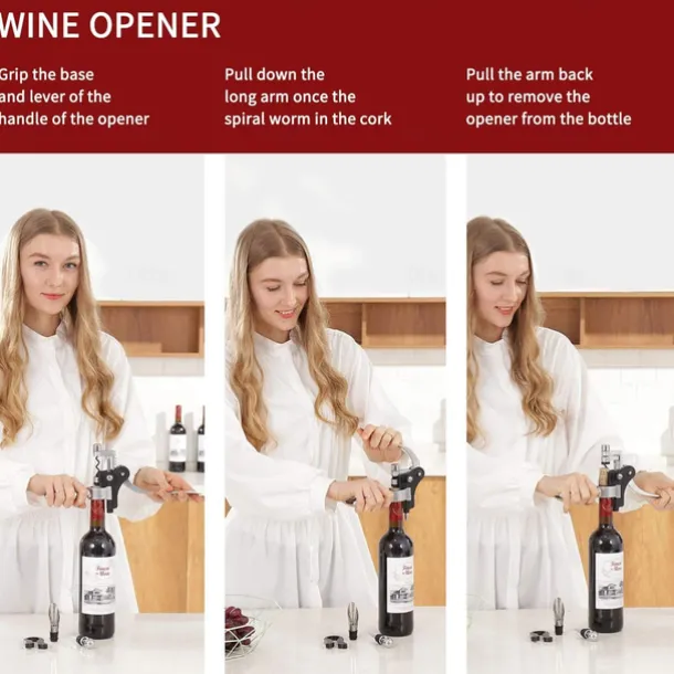 Wine Bottle Opener Rabbit Corkscrew Set Demenades Wine Opener Kit with Foil Cutter Wine Stopper and Extra Spiral Copper Silver