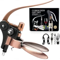 Wine Bottle Opener Rabbit Corkscrew Set Demenades Wine Opener Kit with Foil Cutter Wine Stopper and Extra Spiral Copper Silver