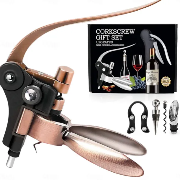 Wine Bottle Opener Rabbit Corkscrew Set Demenades Wine Opener Kit with Foil Cutter Wine Stopper and Extra Spiral Copper Silver