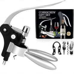 Wine Bottle Opener Rabbit Corkscrew Set Demenades Wine Opener Kit with Foil Cutter Wine Stopper and Extra Spiral Copper Silver