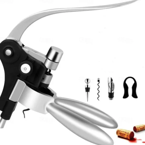Wine Bottle Opener Rabbit Corkscrew Set Demenades Wine Opener Kit with Foil Cutter Wine Stopper and Extra Spiral Copper Silver