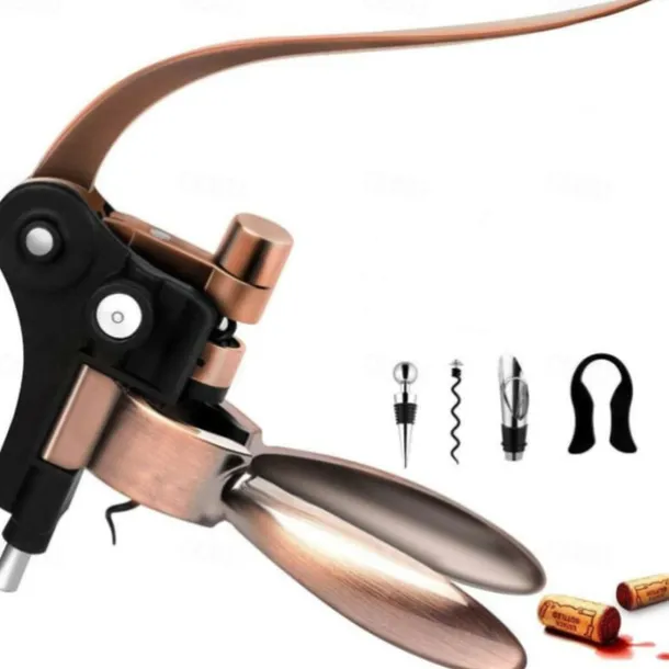 Wine Bottle Opener Rabbit Corkscrew Set Demenades Wine Opener Kit with Foil Cutter Wine Stopper and Extra Spiral Copper Silver