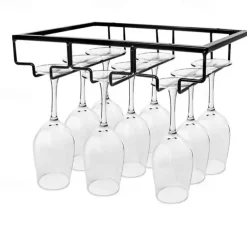Wine Glass Rack Under Cabinet Stemware Holder Metal Wine Glass Organizer Glasses Storage Hanger for Bar Kitchen Home Black Gold White 3 Rows
