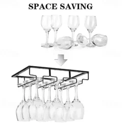 Wine Glass Rack Under Cabinet Stemware Holder Metal Wine Glass Organizer Glasses Storage Hanger for Bar Kitchen Home Black Gold White 3 Rows
