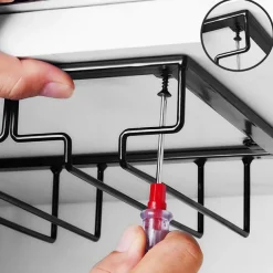 Wine Glass Rack Under Cabinet Stemware Holder Metal Wine Glass Organizer Glasses Storage Hanger for Bar Kitchen Home Black Gold White 3 Rows