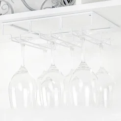 Wine Glass Rack Under Cabinet Stemware Holder Metal Wine Glass Organizer Glasses Storage Hanger for Bar Kitchen Home Black Gold White 3 Rows