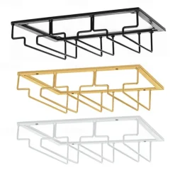 Wine Glass Rack Under Cabinet Stemware Holder Metal Wine Glass Organizer Glasses Storage Hanger for Bar Kitchen Home Black Gold White 3 Rows