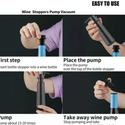 Wine Saver Vacuum Pump with 4 Wine Stoppers Preserver Air Pump Wine Sealer Corks for Red Wine Bottle Wine Rubber Barware Vacuum Stoppers and Preserver Reusable Bottle Sealer Keeps Wine Fresh