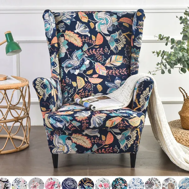 Wing Chair Slipcover Spandex Fabric Sofa Covers Wingback Armchair with a Seat Cushion Cover FloralPattern Furniture Protector for Living Room