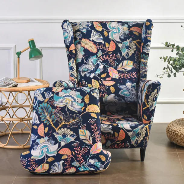 Wing Chair Slipcover Spandex Fabric Sofa Covers Wingback Armchair with a Seat Cushion Cover FloralPattern Furniture Protector for Living Room