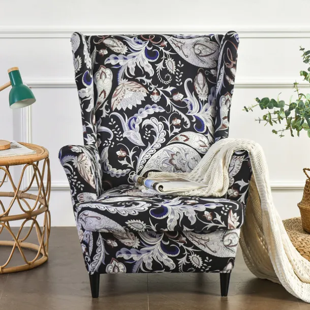 Wing Chair Slipcover Spandex Fabric Sofa Covers Wingback Armchair with a Seat Cushion Cover FloralPattern Furniture Protector for Living Room