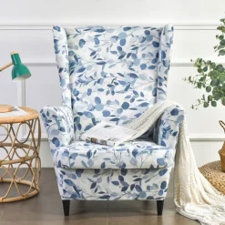 Wing Chair Slipcover Spandex Fabric Sofa Covers Wingback Armchair with a Seat Cushion Cover FloralPattern Furniture Protector for Living Room