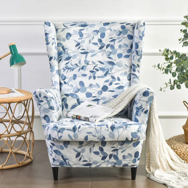 Wing Chair Slipcover Spandex Fabric Sofa Covers Wingback Armchair with a Seat Cushion Cover FloralPattern Furniture Protector for Living Room