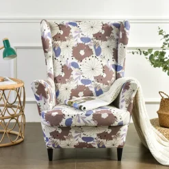 Wing Chair Slipcover Spandex Fabric Sofa Covers Wingback Armchair with a Seat Cushion Cover FloralPattern Furniture Protector for Living Room