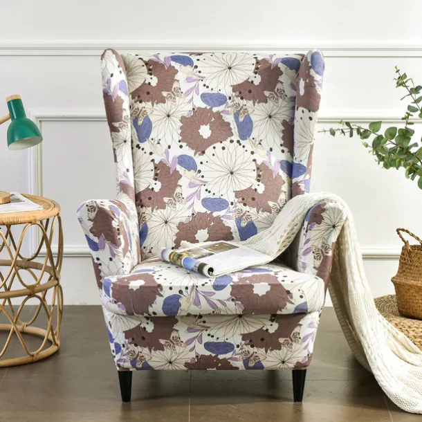 Wing Chair Slipcover Spandex Fabric Sofa Covers Wingback Armchair with a Seat Cushion Cover FloralPattern Furniture Protector for Living Room