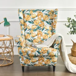 Wing Chair Slipcover Spandex Fabric Sofa Covers Wingback Armchair with a Seat Cushion Cover FloralPattern Furniture Protector for Living Room