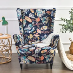 Wing Chair Slipcover Spandex Fabric Sofa Covers Wingback Armchair with a Seat Cushion Cover FloralPattern Furniture Protector for Living Room
