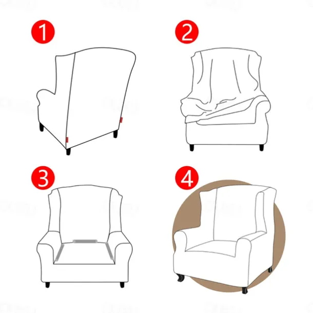 Wing Chair Slipcover Spandex Fabric Sofa Covers Wingback Armchair with a Seat Cushion Cover FloralPattern Furniture Protector for Living Room
