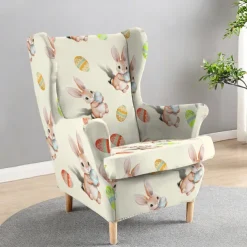Wingback Chair Cover Floral Striped Geometric Printed Polyester Slipcovers