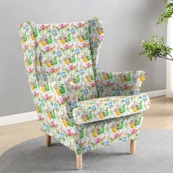 Wingback Chair Cover Floral Striped Geometric Printed Polyester Slipcovers