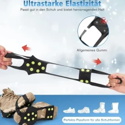 Winter Non-Slip Rubber Shoe Spikes, 10-Crampon Traction for Snow and Ice, Easy Installation, Black - Ideal for Outdoor Safety