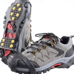 Winter Non-Slip Rubber Shoe Spikes, 10-Crampon Traction for Snow and Ice, Easy Installation, Black - Ideal for Outdoor Safety