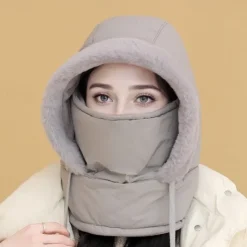 Winter Warm Fleece-Lined Polyester Hat - 1pc Knit Fabric Cold-Proof Windproof Outdoor Riding Cap for Men and Women