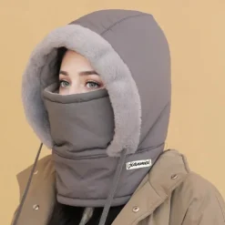 Winter Warm Fleece-Lined Polyester Hat - 1pc Knit Fabric Cold-Proof Windproof Outdoor Riding Cap for Men and Women