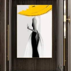 Woman in yellow hat Modern Abstract Sexy Woman Figure Canvas Painting Hand-painted Wall Art for Living Room Home Decor No Frame
