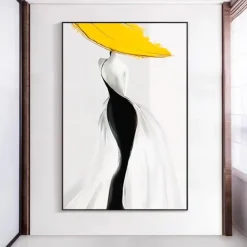Woman in yellow hat Modern Abstract Sexy Woman Figure Canvas Painting Hand-painted Wall Art for Living Room Home Decor No Frame
