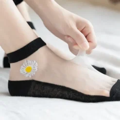 Women Daisy Sheer Socks,Womens Girls Lace Sheer Ankle Sock Thin Mesh Cotton Socks Transparent See Through Tull Low Cut Sock