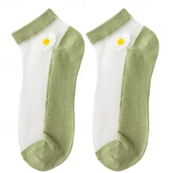 Women Daisy Sheer Socks,Womens Girls Lace Sheer Ankle Sock Thin Mesh Cotton Socks Transparent See Through Tull Low Cut Sock