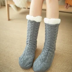 Women's House Socks With Grippers Super Soft Warm Cozy Fuzzy Fleece-Lined Socks Stockings Autumn Winter Ladies Floor Socks