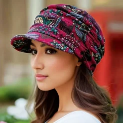 Women's Lightweight Newsboy Cap With Breathable Fabric, Floral Print, Durable Polyester Blend, Perfect For Daily Wear
