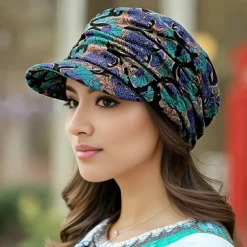 Women's Lightweight Newsboy Cap With Breathable Fabric, Floral Print, Durable Polyester Blend, Perfect For Daily Wear