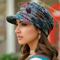 Women's Lightweight Newsboy Cap With Breathable Fabric, Floral Print, Durable Polyester Blend, Perfect For Daily Wear