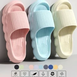 Women's Platform Cloud Slippers Solid Color Open Toe Non-slip Slides Shoes Indoor Bathroom Shoes