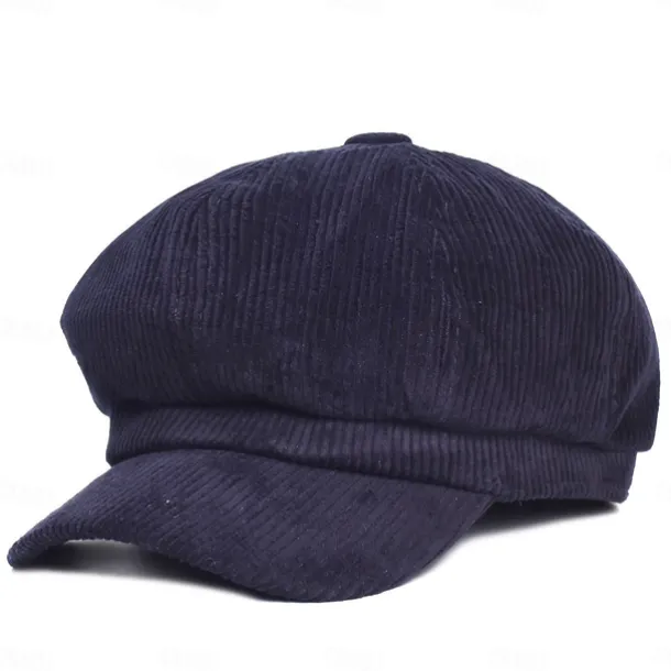 Women's Vintage Corduroy Newsboy Cap - Coffee Brown Octagonal Beret Hat, Non-Stretch Elastic-Free Fit, Packable & Hand Washable for Autumn Winter Casual Outfits