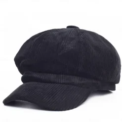 Women's Vintage Corduroy Newsboy Cap - Coffee Brown Octagonal Beret Hat, Non-Stretch Elastic-Free Fit, Packable & Hand Washable for Autumn Winter Casual Outfits