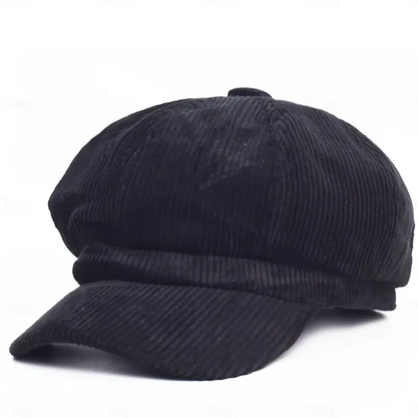 Women's Vintage Corduroy Newsboy Cap - Coffee Brown Octagonal Beret Hat, Non-Stretch Elastic-Free Fit, Packable & Hand Washable for Autumn Winter Casual Outfits