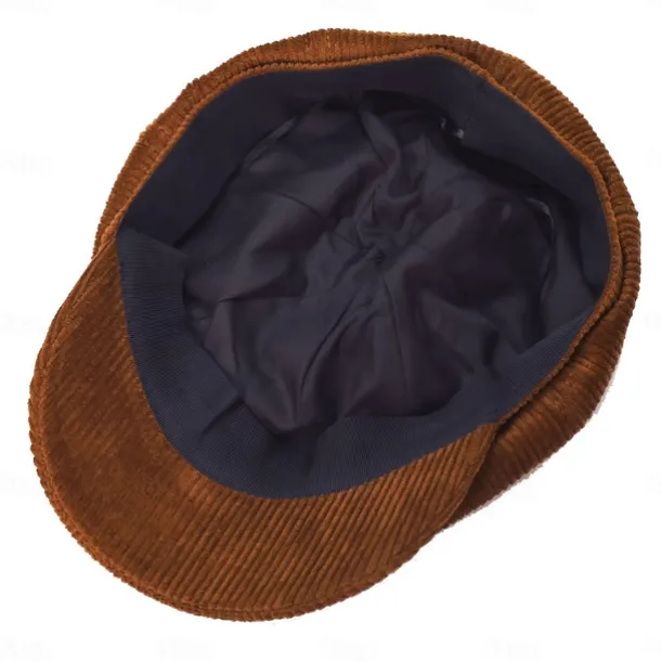 Women's Vintage Corduroy Newsboy Cap - Coffee Brown Octagonal Beret Hat, Non-Stretch Elastic-Free Fit, Packable & Hand Washable for Autumn Winter Casual Outfits