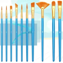 Wood Blue Painting Brushes Nylon Hair Material Oil Brushes Gouache Watercolor Paint Brushes 10 pcs