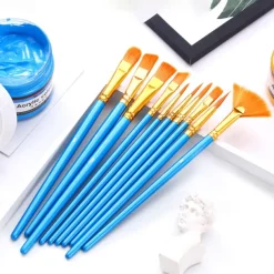 Wood Blue Painting Brushes Nylon Hair Material Oil Brushes Gouache Watercolor Paint Brushes 10 pcs