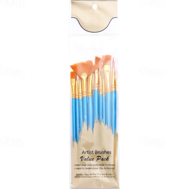 Wood Blue Painting Brushes Nylon Hair Material Oil Brushes Gouache Watercolor Paint Brushes 10 pcs