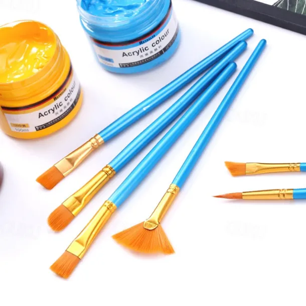 Wood Blue Painting Brushes Nylon Hair Material Oil Brushes Gouache Watercolor Paint Brushes 10 pcs
