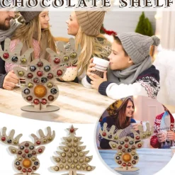 Wood Christmas Advent Calendar 2025, 24 Days Countdown Calendar to Christmas with Chocolates Candy Frame, Heart-Shaped Donut Stand, Party Decor Home Desktop Ornament for Kids Boy Girl Toddler